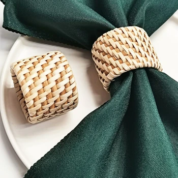 1 бр. катарами за салфетки от ратан ръчно изработени пръстени, пръстени за салфетки, естествени За масата за хранене, държач за кърпички за празнични партита.