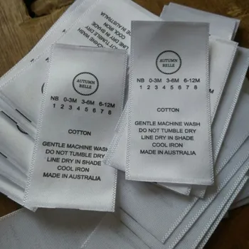 2000шт изработени по поръчка бели копринени сатен етикети за пране на етикета на продукти за грижа за детската долни бельо 3 * 6,7 см