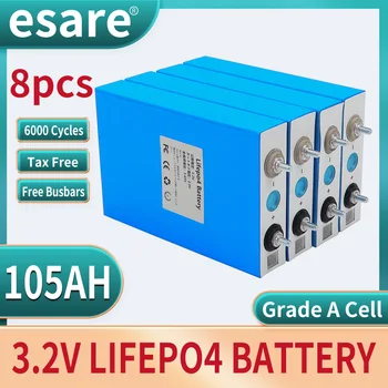 8шт 3.2 В 105Ah 100Ah Lifepo4 Акумулаторна Батерия Литиево Желязо Фосфатный Слънчев Елемент САМ 12V 24V 36V 48V Клас A Lifepo4 Елементи