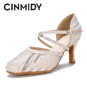 CINMIDY/ Дамски Обувки за латино танци RhinestoneTango, Съвременни Танцови обувки, Дамски Сандали Baotou, Обувки за балет партита