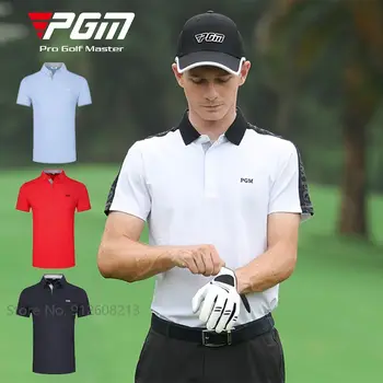 PGM Летни бързо съхнещи мъжки спортни блузи, риза за голф с къси ръкави, Дишаща и ежедневни облекла за голф, еластични тениски със защита от изпотяване за мъже