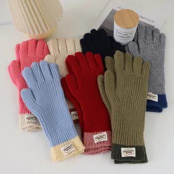 Дамски плетени калъф за ръкавици със сензорен екран, зимни декоративни стикери, топли ръкавици, Обикновена Пухкави, Работни ръкавици, Ръкавици без пръсти за жени