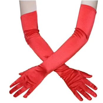 Класически възрастни Черни Бели Червени Сиви ръкавици от еластичен сатен за кожата/лактите / китките, дамски ръкавици-flappers, подходящи за покритие
