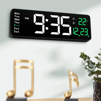 Модерен, Голям дисплей, Мулти-функционални Регулируеми Цифров Часовник с двоен будилник, Монтиране на стена, Големи Дигитални стенни Часовници, Големи Дигитални Часовници