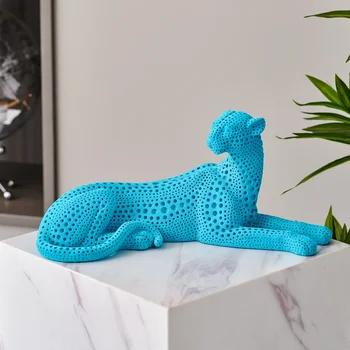 Модерен начало декор Скулптура Петнист Леопард Художествени Статуи на животни Статуетка Бижу стаите в Статуя от смола Украшение Празничен подарък