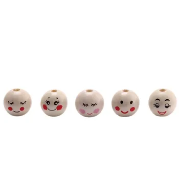 Продажба на едро 100-1000 бр 20 мм Мультяшная Усмивка Застенчивое Лицето Дървени мъниста Изделия от играчки за куклено голове за направата на бижута с пискюли Декоративен Аксесоар